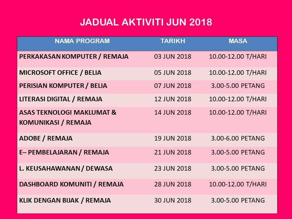 Jadual Aktiviti Jun 2018